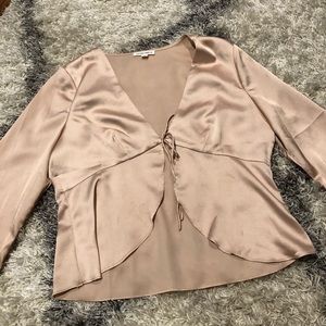 Satin Tie Front Champagne Peplum Top